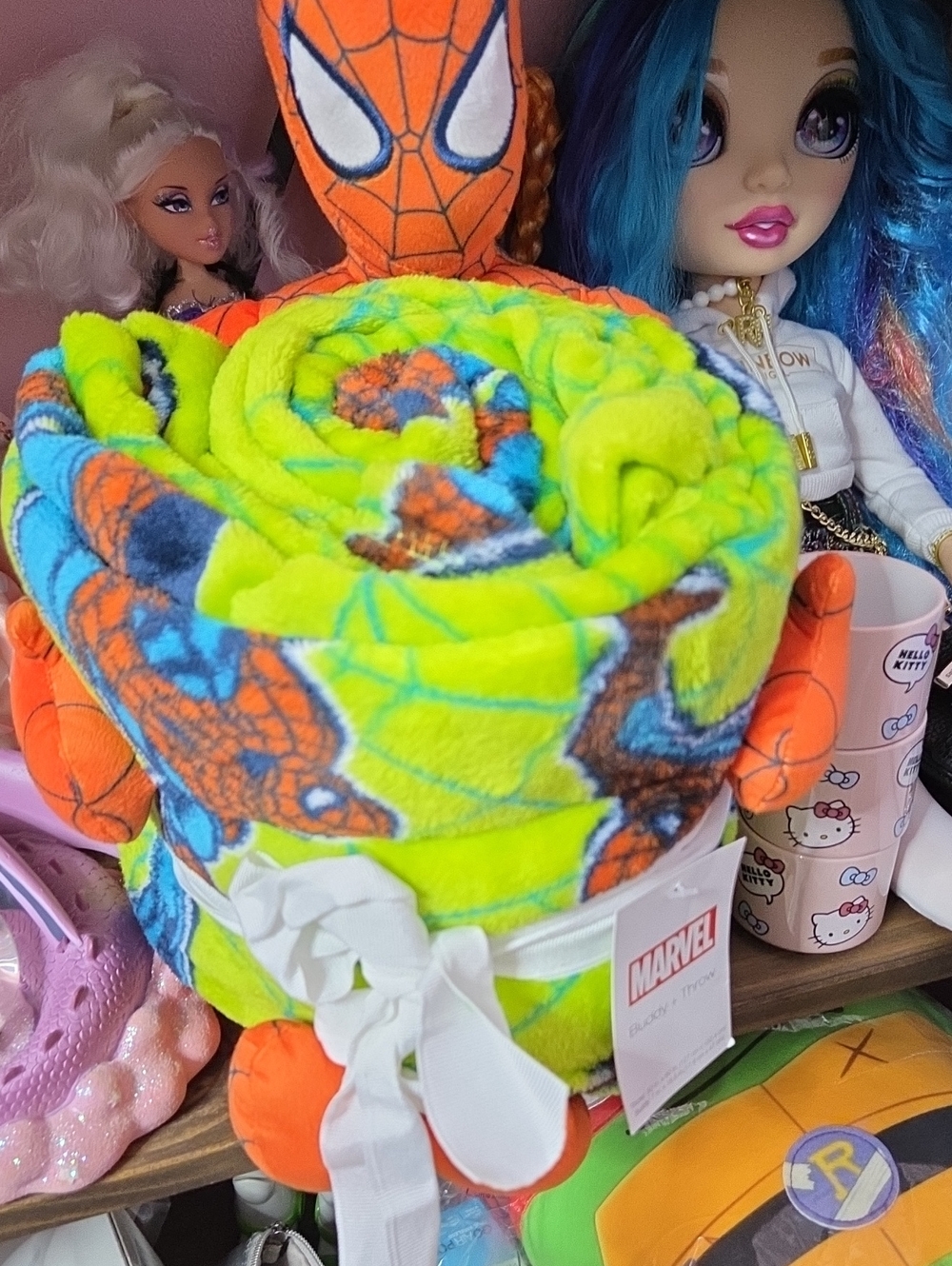 Marvel Spider-Man Plush Throw Blanket - Neon Green, Blue & Orange